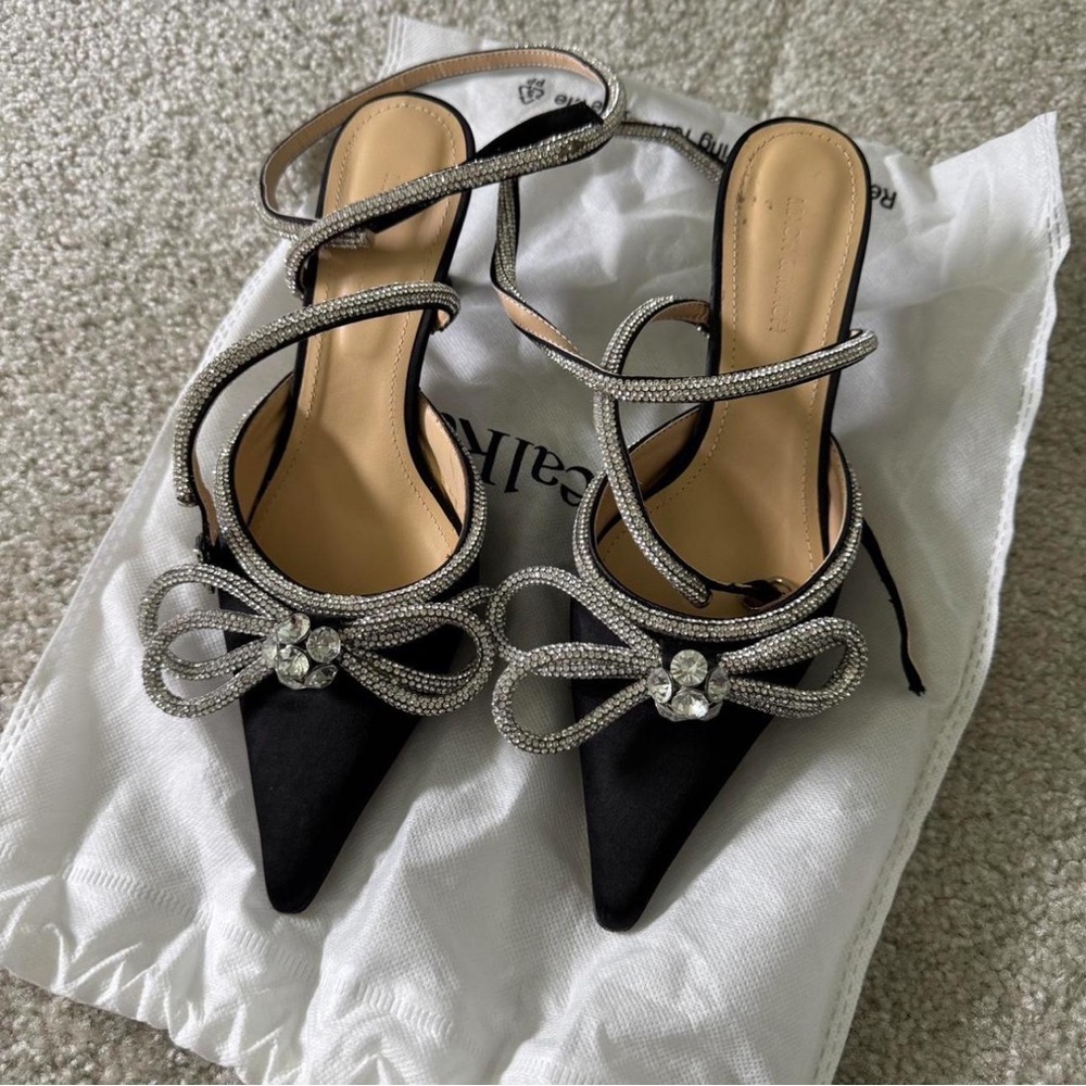MACH & MACH strass embellished satin cocktail pumps with crystal bow accent